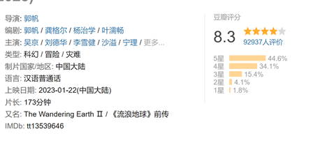 《流浪地球2》豆瓣开分多少分？流浪地球2演员表主演是谁