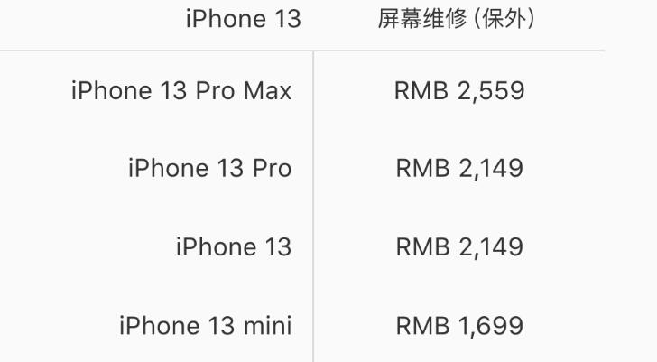 苹果13官网换屏幕价格表是多少？iPhone 13官网换屏幕价格表一览