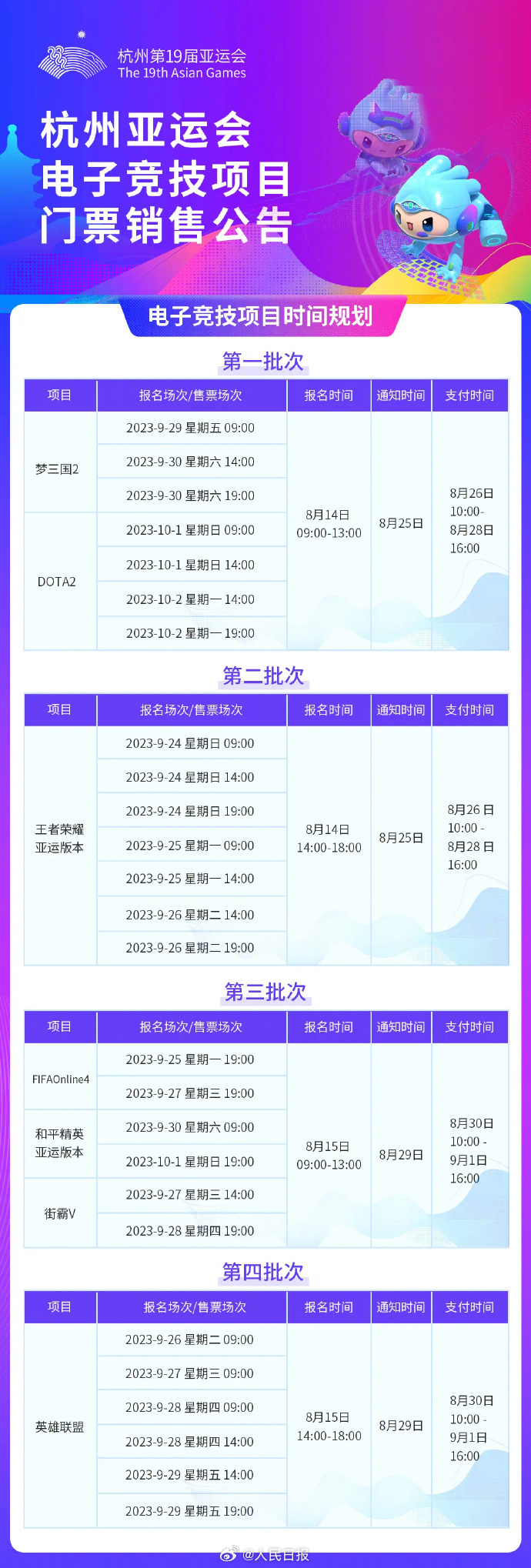 杭州亚运电竞门票销售8月14日启动 杭州亚运会电竞门票售票时间安排一览表